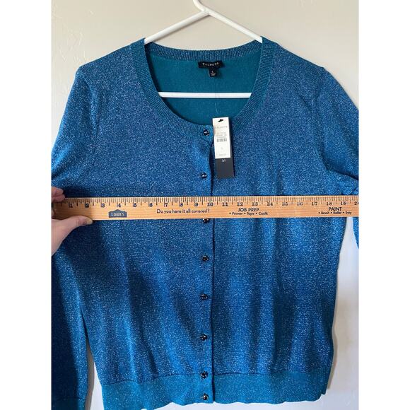 NWT Talbots Blue Glitter Metallic Jeweled Buttons Button Up Cardigan- Size Large - Picture 6 of 7